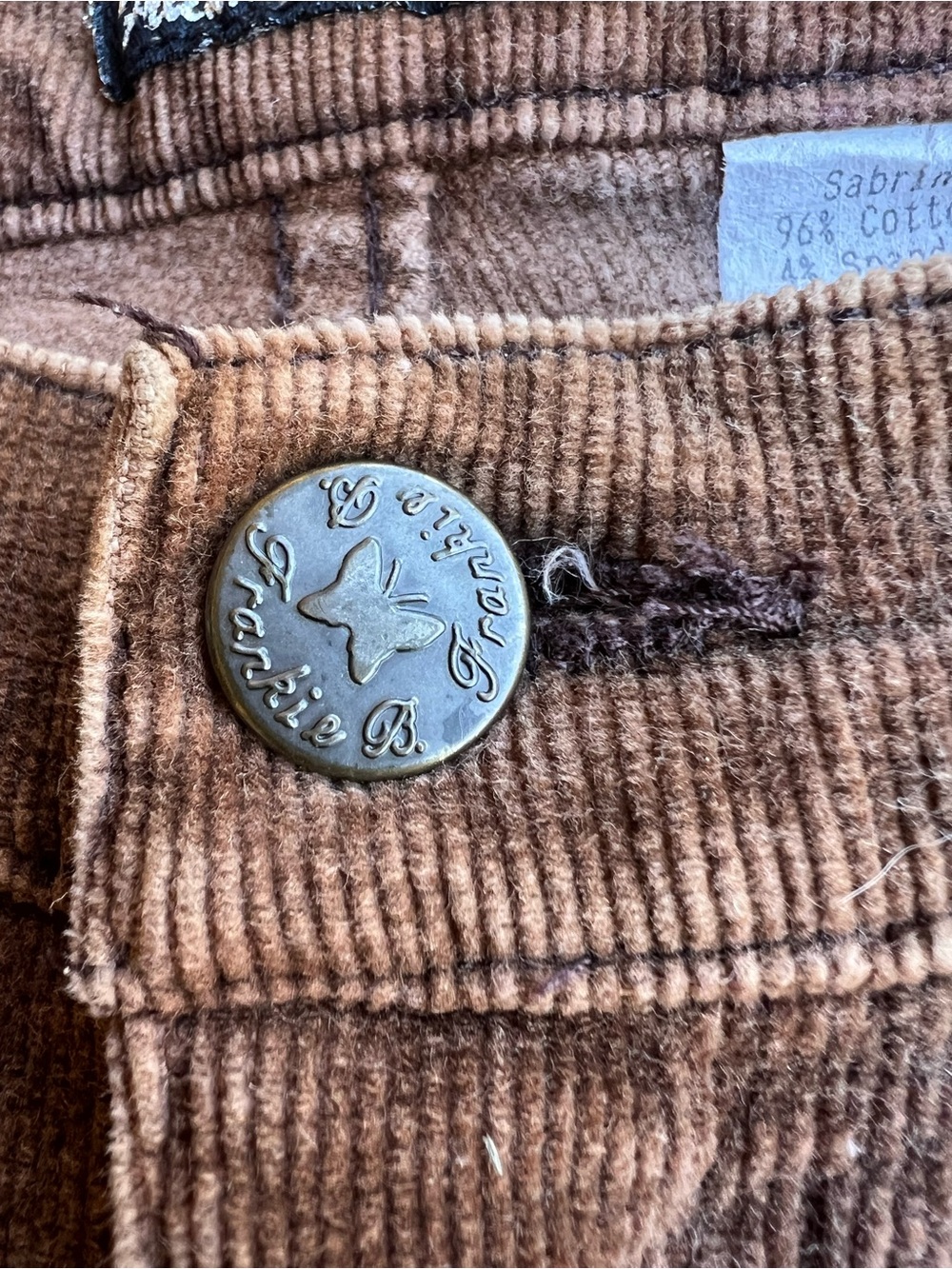 Rare FRANKIE B Y2K Flare Brown Velvet Pants Early-2000s USA-Made 9” Rise Stretch - Picture 2 of 10